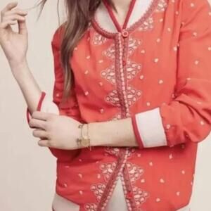 Anthropologie Conditions Apply Arabella Red Embroidered Bomber Jacket L
